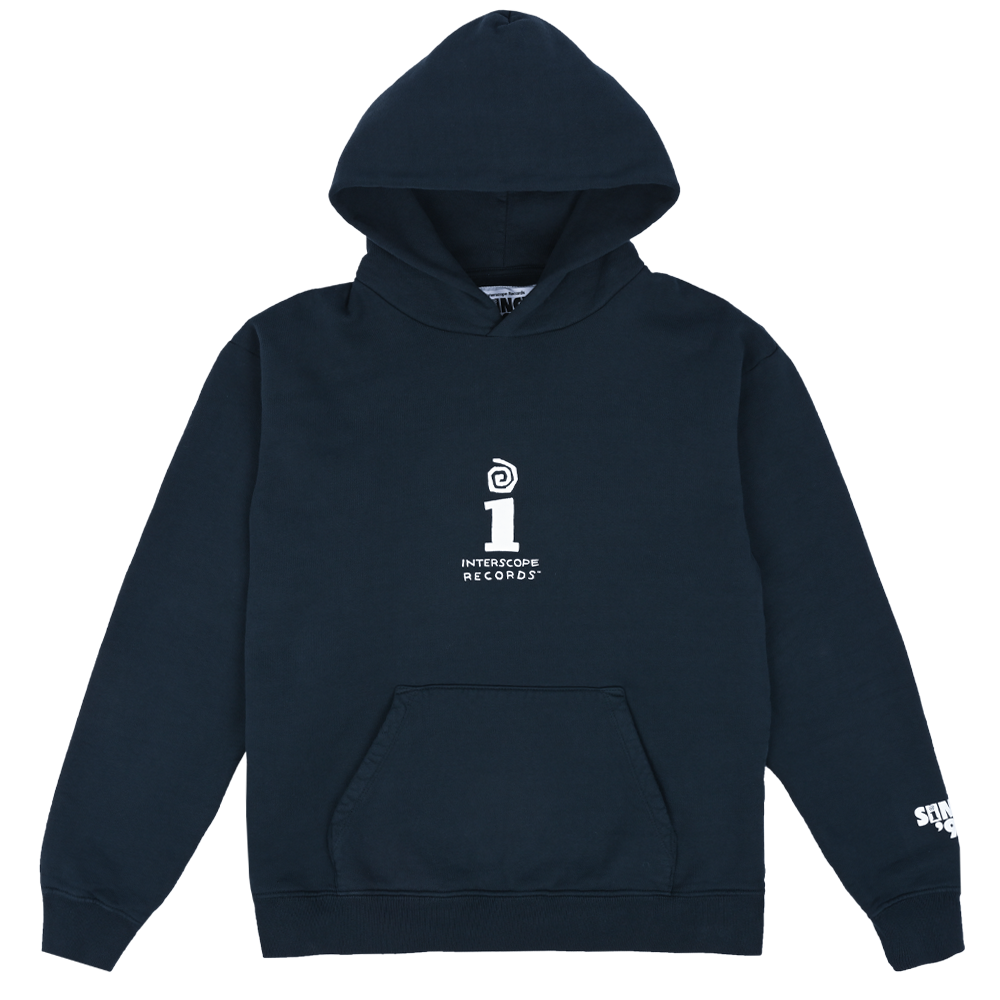 Label Puff Print Hoodie - Navy and White