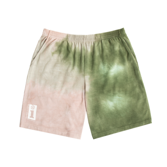 Label Puff Print Shorts - Tie Dye Front
