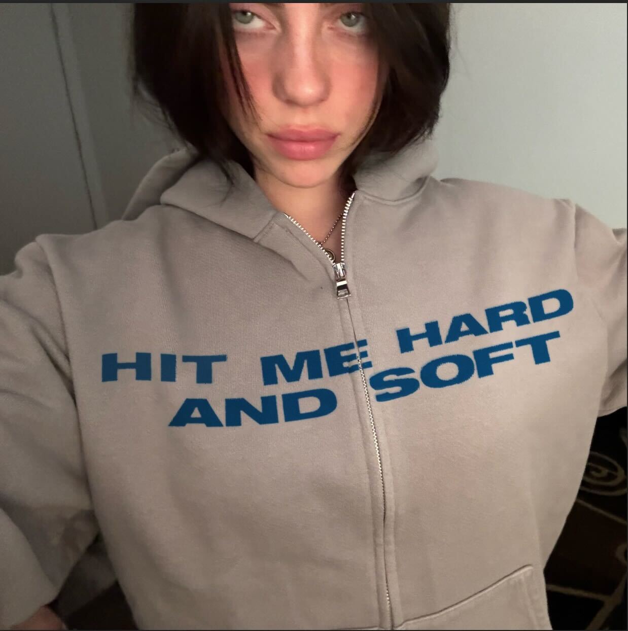 HIT ME HARD AND SOFT Grey Zipper Hoodie