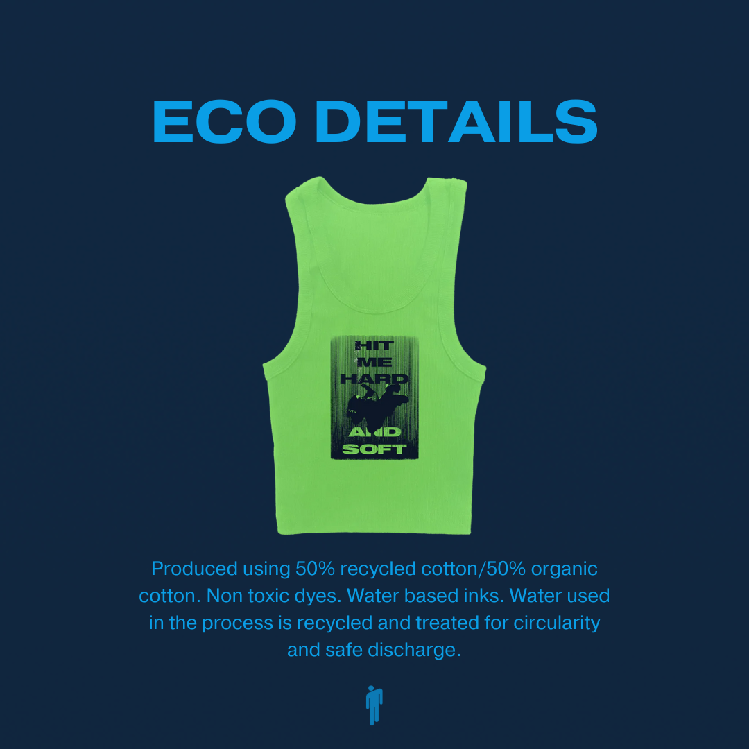 HIT ME HARD AND SOFT Green Crop Tank Eco Details