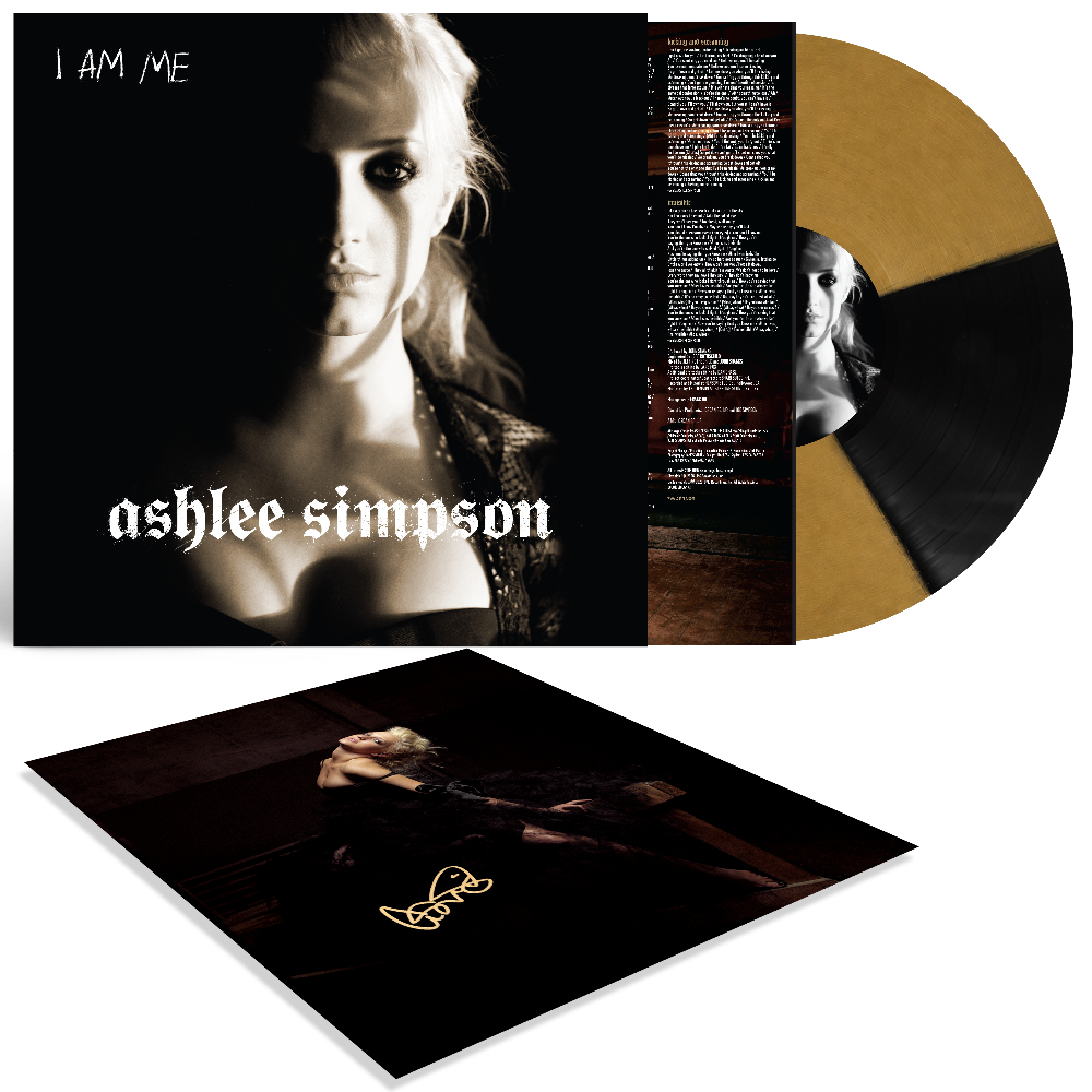 ASHLEE SIMPSON - I AM ME SIGNED LP (EXCLUSIVE 2 BONUS TRACK VERSION ON "CUSTOM GOLD AND BLACK SPLIT" VINYL)